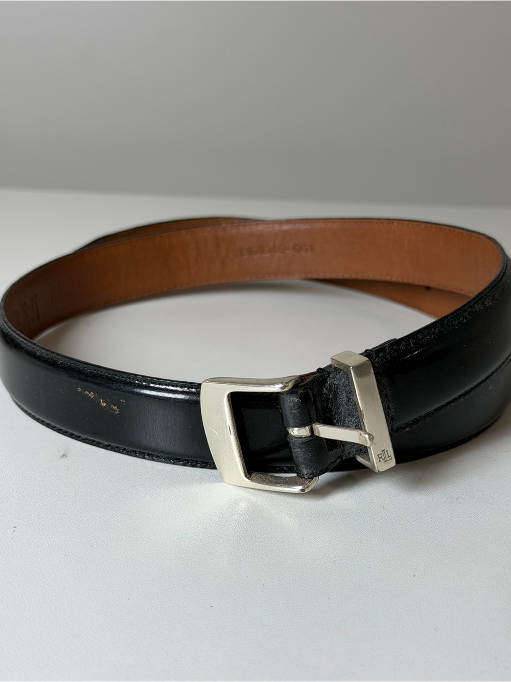 Ralph Lauren Women’s Medium Black Genuine Leather Belt with Silver Brass Buckle